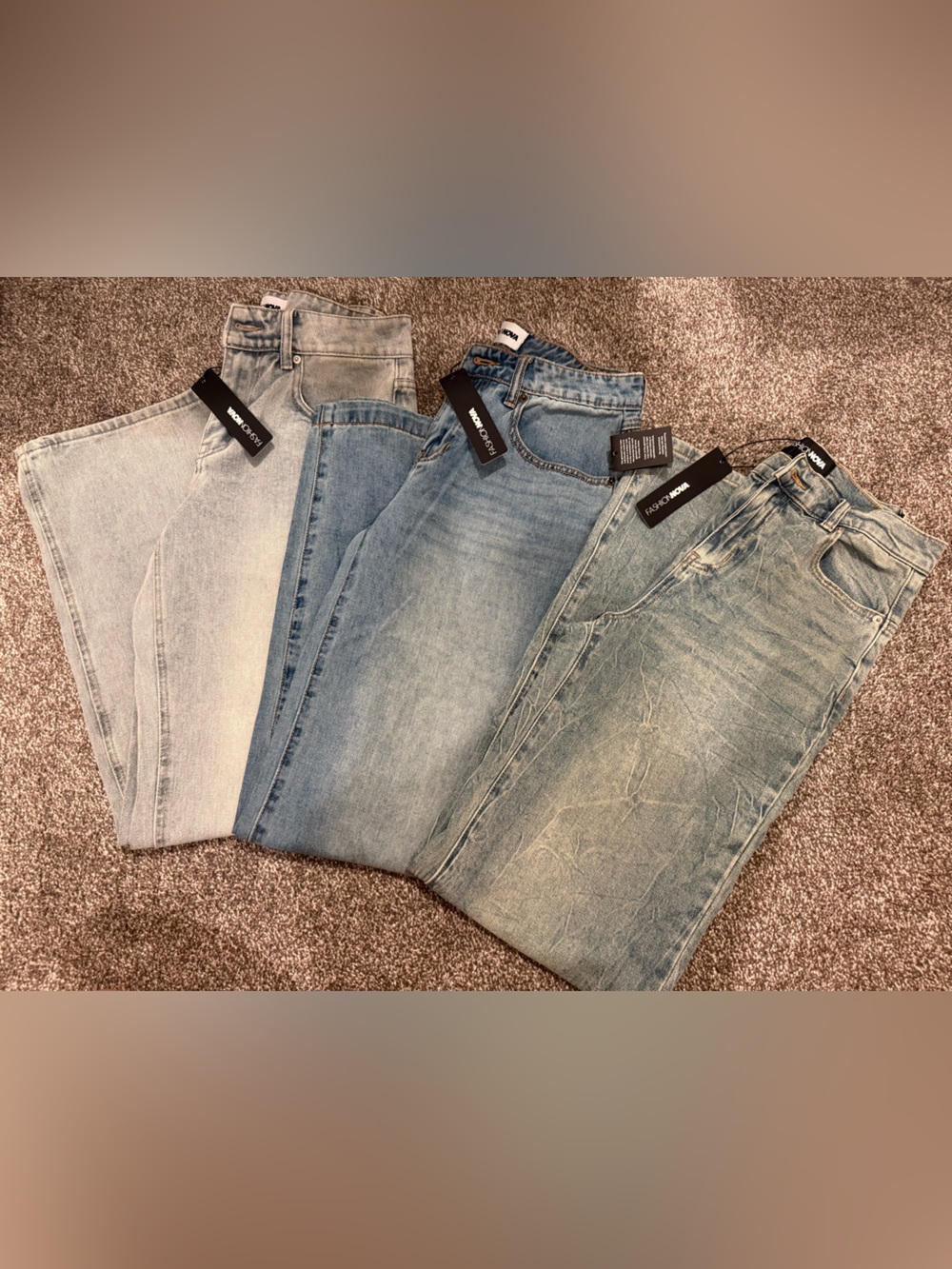 Pack of 3 Fashion Nova Women’s High-Rise and wide leg Medium/light Blue Jeans
